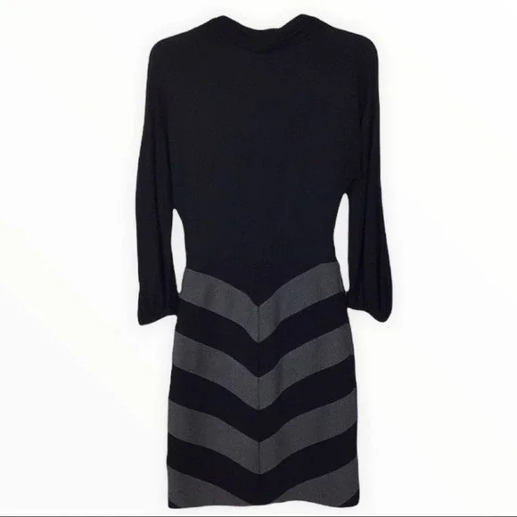 BCBGMaxazria | Black Gray Jersey Knit Chevron Cowl Neck Sheath Dress 0 - Picture 4 of 8